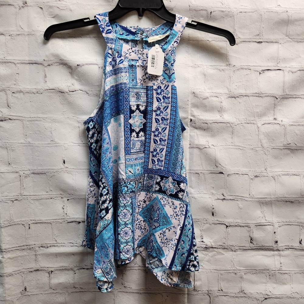 Dear Apple SM Paisley Razor soft Rayon keyhole back Flair top blouse shirt USA